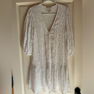 Johnny Was Eyelet White Button Up Cover-Up XL